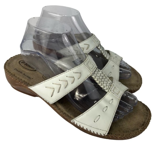 Dr. Scholl's Dolly White Leather Slip On Open Toe Wedge Sandals Size 9 - Picture 1 of 8